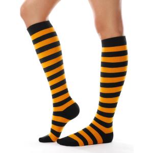 FITRELL Women’s Knee High Socks Outdoor Sport Athletic Socks Casual Stripe Tube Socks 1-4 Pack(1 Pack Black Orange Stripes)