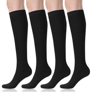 FITRELL Women’s Knee High Socks Outdoor Sport Athletic Socks Casual Stripe Tube Socks 1-4 Pack(Black)