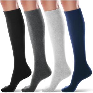 FITRELL Women’s Knee High Socks Outdoor Sport Athletic Socks Casual Stripe Tube Socks 1-4 Pack(Black+navy+dark Grey+light Grey)