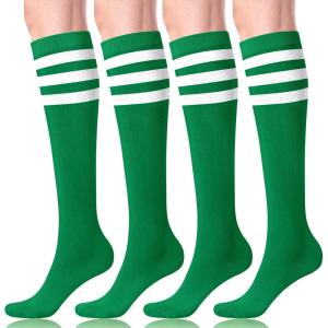 FITRELL Women’s Knee High Socks Outdoor Sport Athletic Socks Casual Stripe Tube Socks 1-4 Pack(Green)