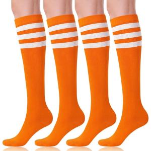 FITRELL Women’s Knee High Socks Outdoor Sport Athletic Socks Casual Stripe Tube Socks 1-4 Pack(Orange+white)
