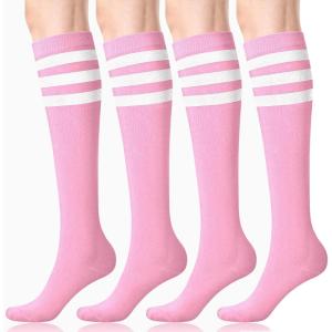 FITRELL Women’s Knee High Socks Outdoor Sport Athletic Socks Casual Stripe Tube Socks 1-4 Pack(Pink)