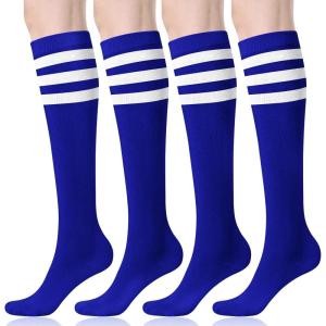 FITRELL Women’s Knee High Socks Outdoor Sport Athletic Socks Casual Stripe Tube Socks 1-4 Pack(Royal Blue)