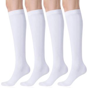 FITRELL Women’s Knee High Socks Outdoor Sport Athletic Socks Casual Stripe Tube Socks 1-4 Pack(White)