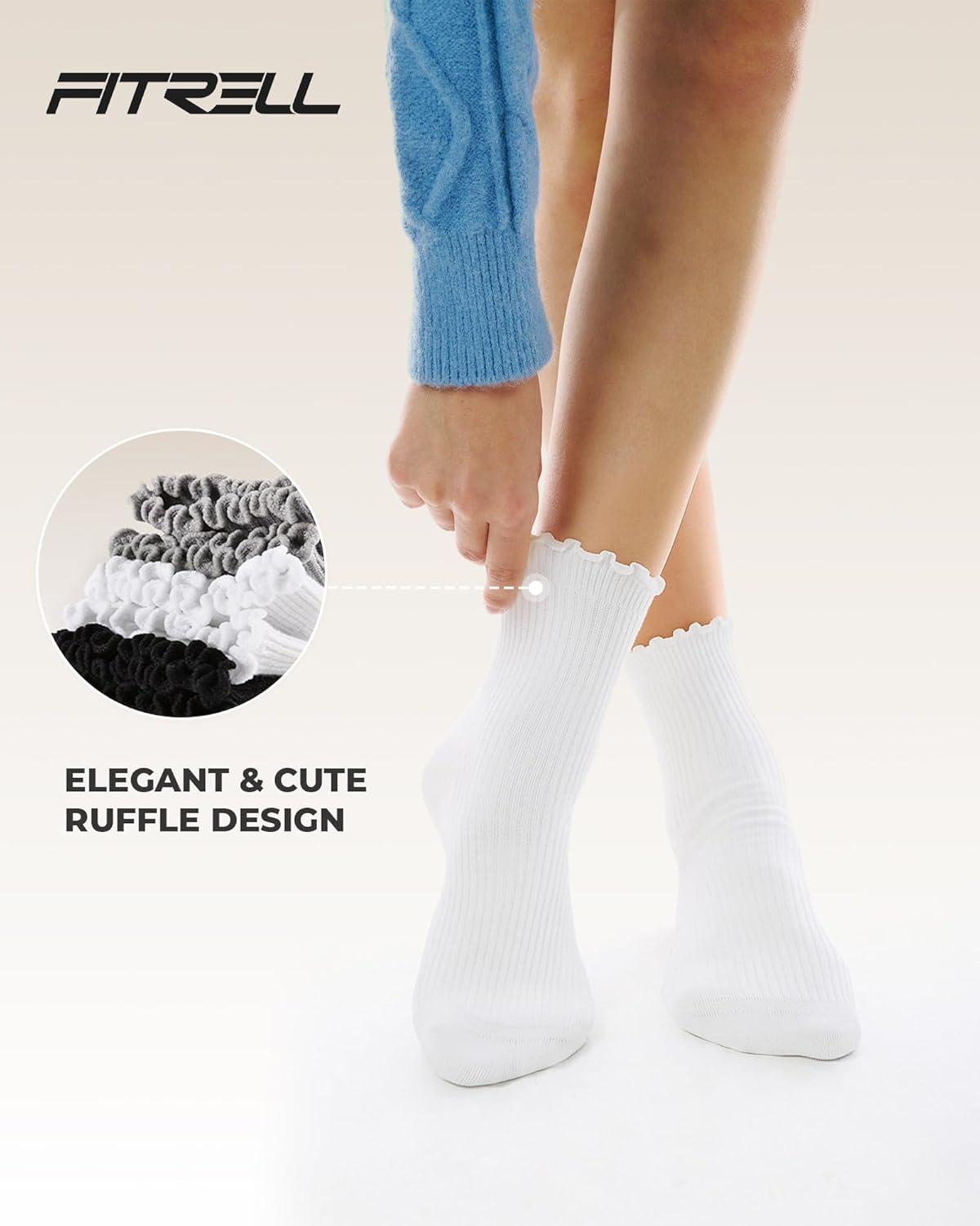 imageFITRELL 6 Pairs Ruffle Socks Womens Soft Breathable Cute Lettuce Ankle Crew Frilly SocksWhite6