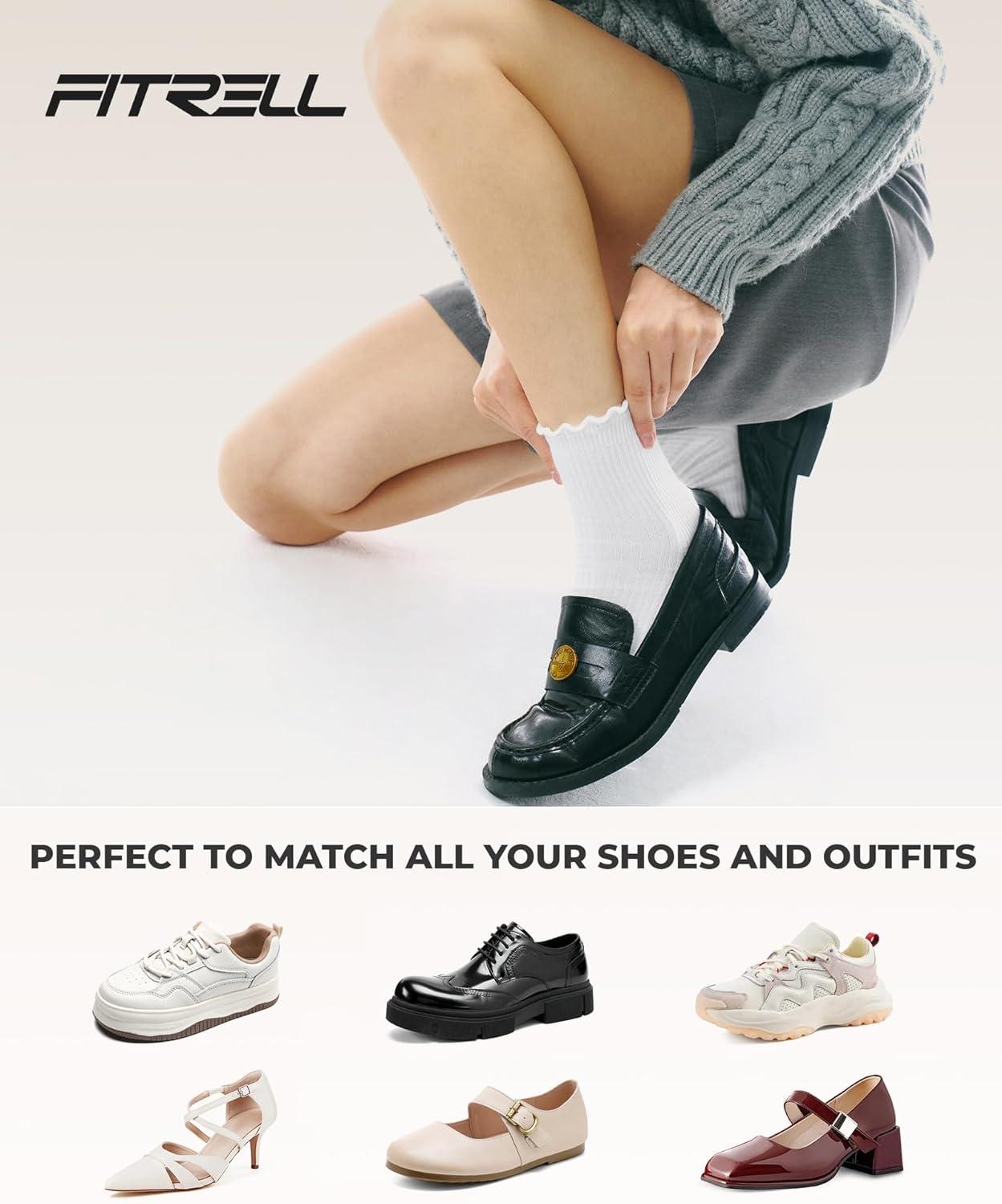 imageFITRELL 6 Pairs Ruffle Socks Womens Soft Breathable Cute Lettuce Ankle Crew Frilly SocksWhite6