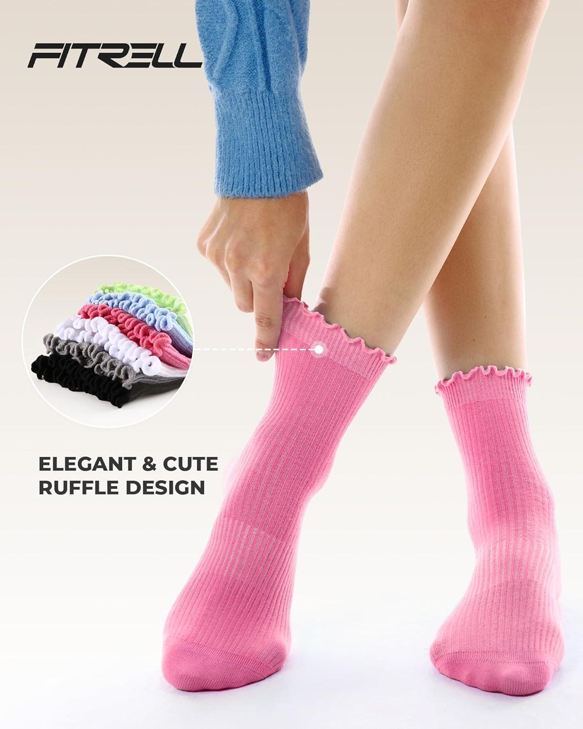 imageFITRELL 6 Pairs Ruffle Socks Womens Soft Breathable Cute Lettuce Ankle Crew Frilly SocksWhitegreyblackgreenhot Pinkblue