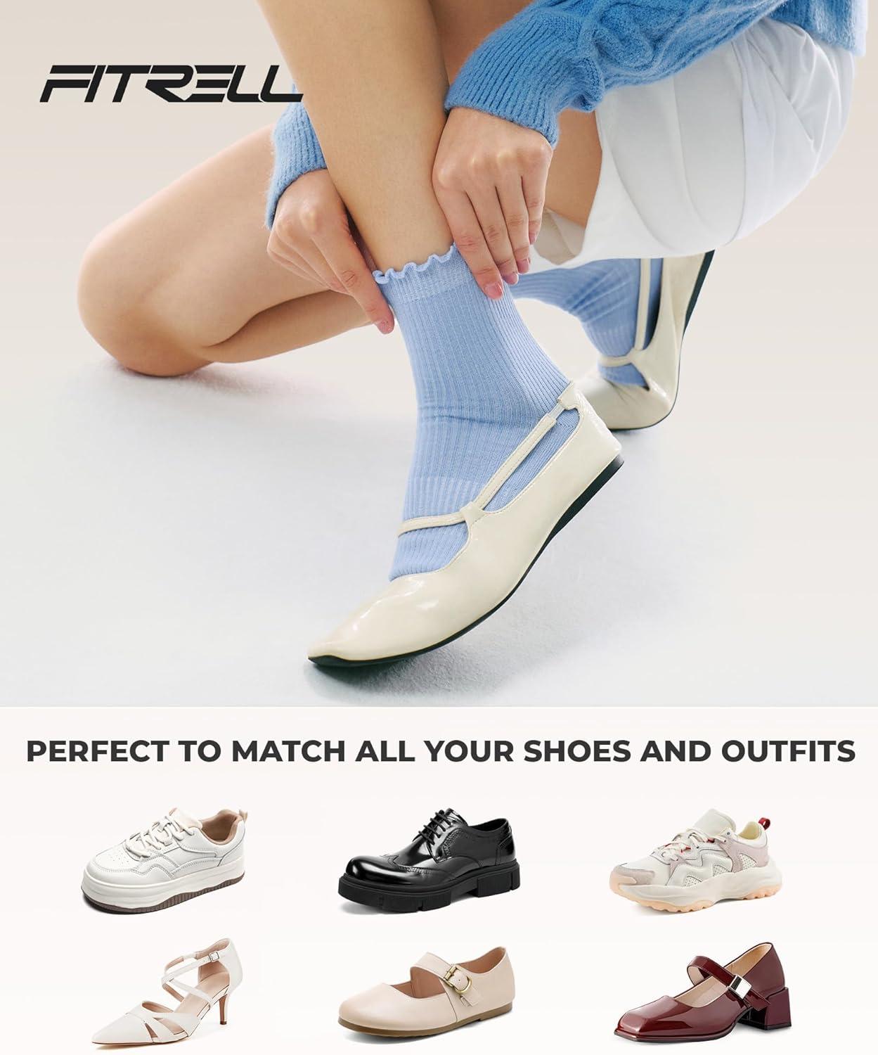 imageFITRELL 6 Pairs Ruffle Socks Womens Soft Breathable Cute Lettuce Ankle Crew Frilly SocksWhitegreyblackgreenhot Pinkblue