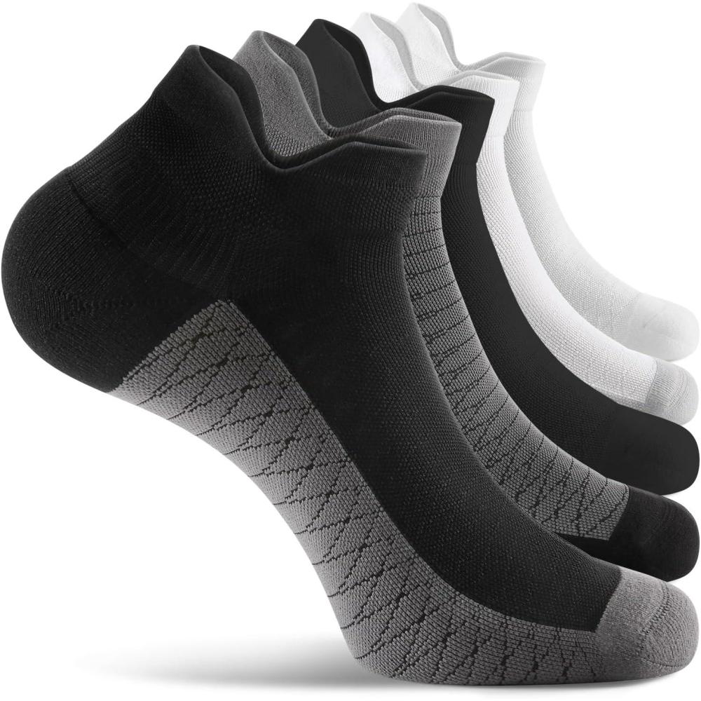 imageFITRELL Ankle Compression Socks for Women ampamp Men  Cushioned Arch Support Running Socks Plantar Fasciitis Relief 56 PairsBlackcharcoalwhite Mixed 5 Pairs