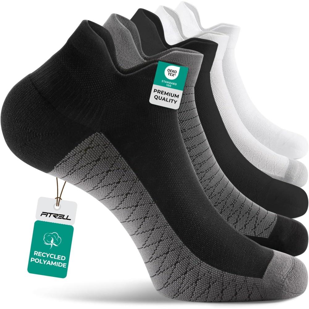 imageFITRELL Ankle Compression Socks for Women ampamp Men  56 Pairs Cushioned Arch Support Running Socks Plantar Fasciitis ReliefBlackcharcoalwhite Mixed 5 Pairs