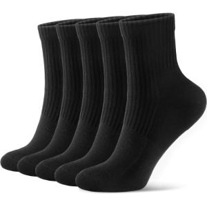 FITRELL Mini Crew Socks for Women, Athletic Thick Cushioned Running Ankle Socks 5-6 Pairs(Black)