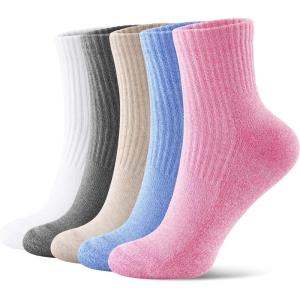 FITRELL Mini Crew Socks for Women, Athletic Thick Cushioned Running Ankle Socks 5-6 Pairs(White+blend (Black+beige+pink+blue))