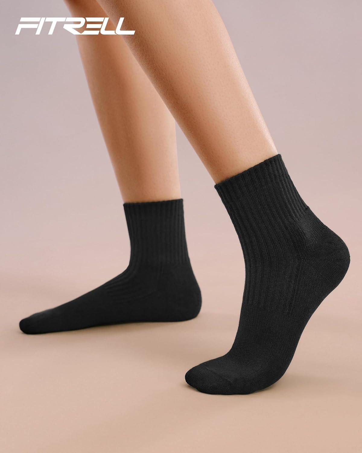 image:imageFITRELL Womens Crew Socks Ankle Athletic Cushioned Running Casual Socks for Women and Men 56 Pairs5 Pairs All Black
