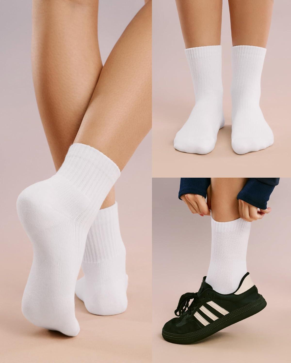 image:imageFITRELL Womens Crew Socks Ankle Athletic Cushioned Running Casual Socks for Women and Men 56 Pairs5 Pairs All White