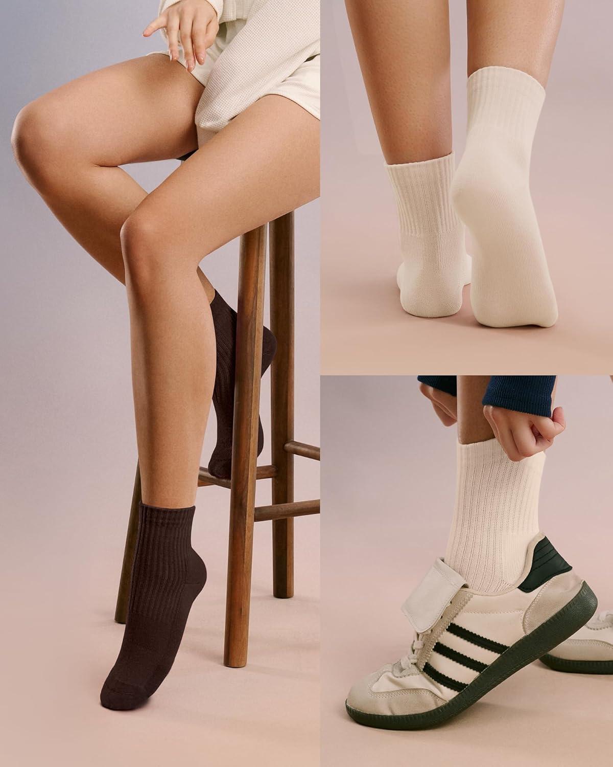 image:imageFITRELL Womens Crew Socks Ankle Athletic Cushioned Running Casual Socks for Women and Men 56 Pairs5 Pairs Beigewhiteblacklight Browndark Brown