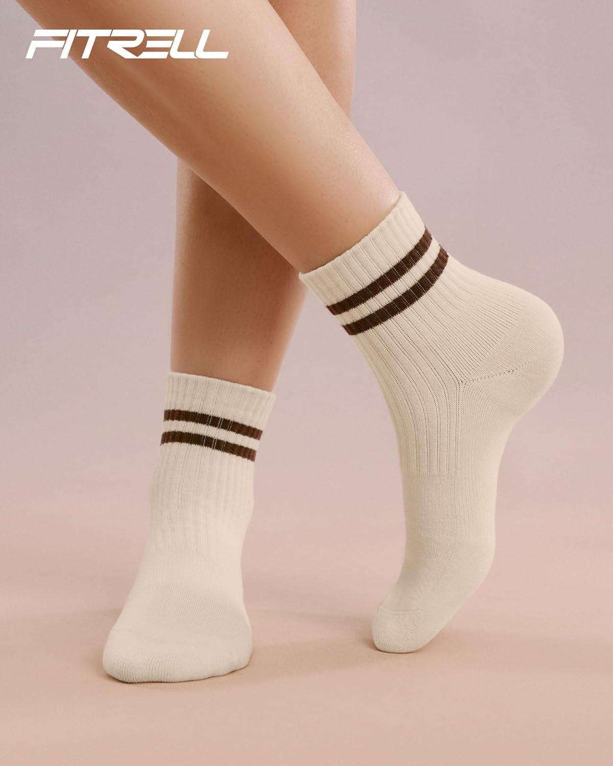 image:imageFITRELL Womens Crew Socks Ankle Athletic Cushioned Running Casual Socks for Women and Men 56 Pairs6 Pairs Striped Mixedgreypinkbrown