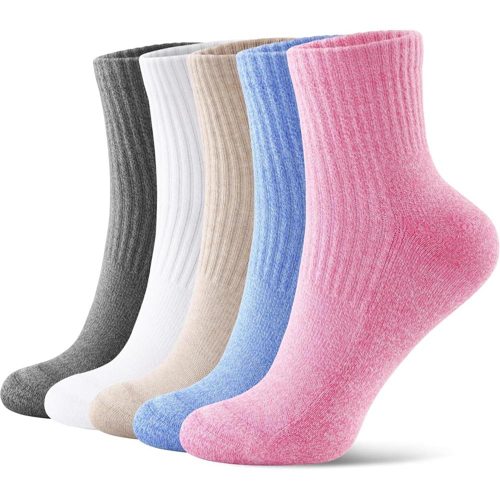 image:imageFITRELL Womens Crew Socks Ankle Athletic Cushioned Running Casual Socks for Women and Men 56 Pairs5 Pairs Blend Blackbeigepinkbluewhite