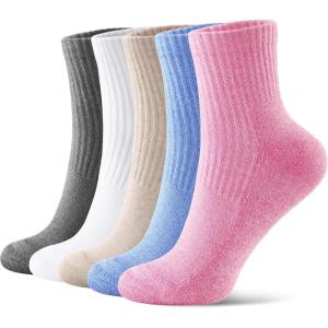 FITRELL Women’s Crew Socks Ankle Athletic Cushioned Running Casual Socks for Women and Men 5-6 Pairs(5 Pairs Blend (Black+beige+pink+blue)+white)