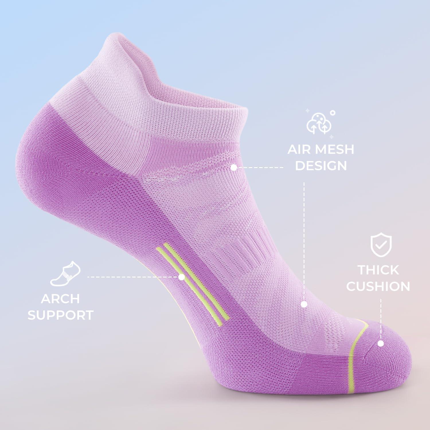 image:imageFITRELL Mens 6 Pack Ankle Running Socks Low Cut Cushioned Athletic Sports Socks 799121215Pastel Lavender