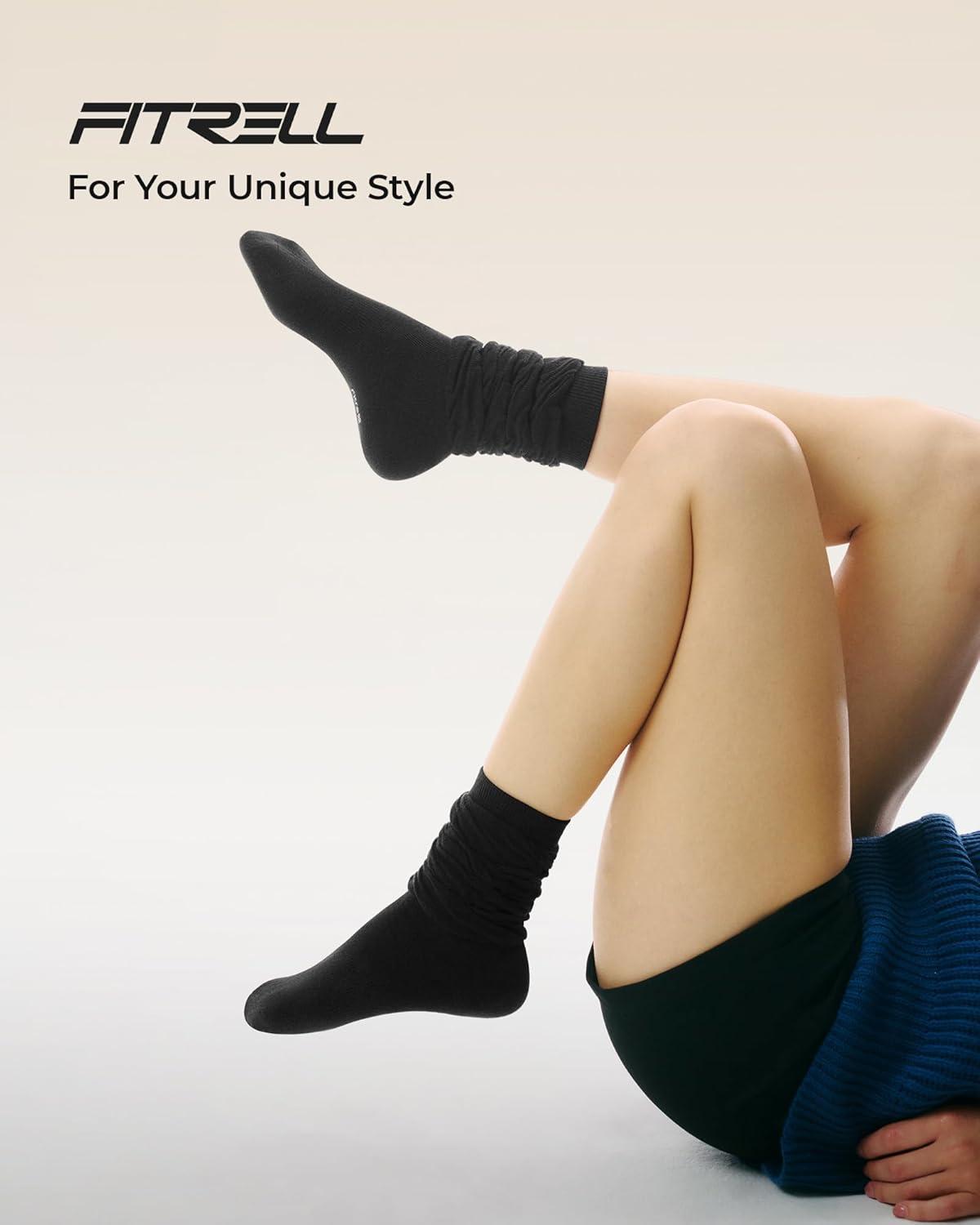 image:imageFITRELL Slouch Crew Socks for Women Presewn Slouch Look Soft Cotton Mid Calf Retro Cute Socks 3 Pairs Cant StraightenBlack