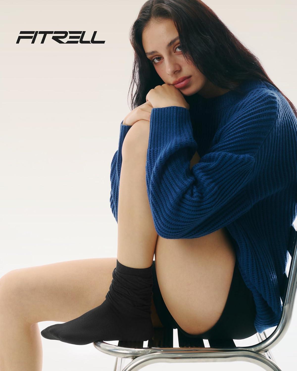 image:imageFITRELL Slouch Crew Socks for Women Presewn Slouch Look Soft Cotton Mid Calf Retro Cute Socks 3 Pairs Cant StraightenBlack