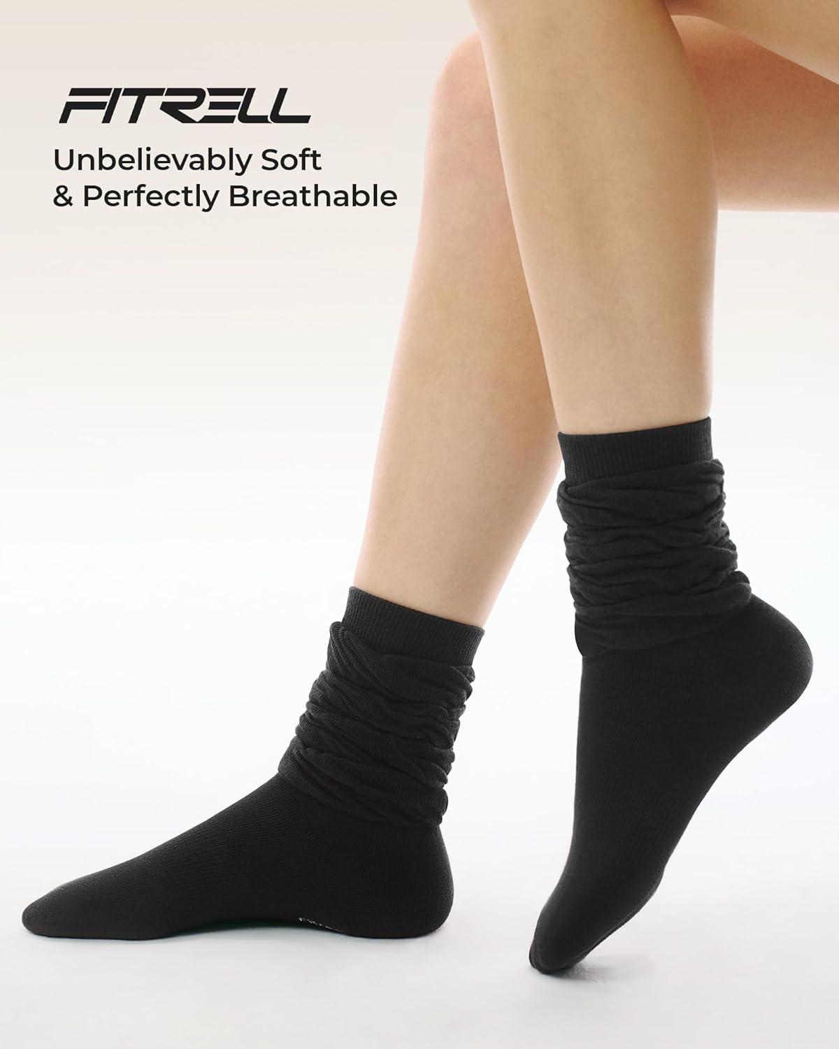 image:imageFITRELL Slouch Crew Socks for Women Presewn Slouch Look Soft Cotton Mid Calf Retro Cute Socks 3 Pairs Cant StraightenBlack