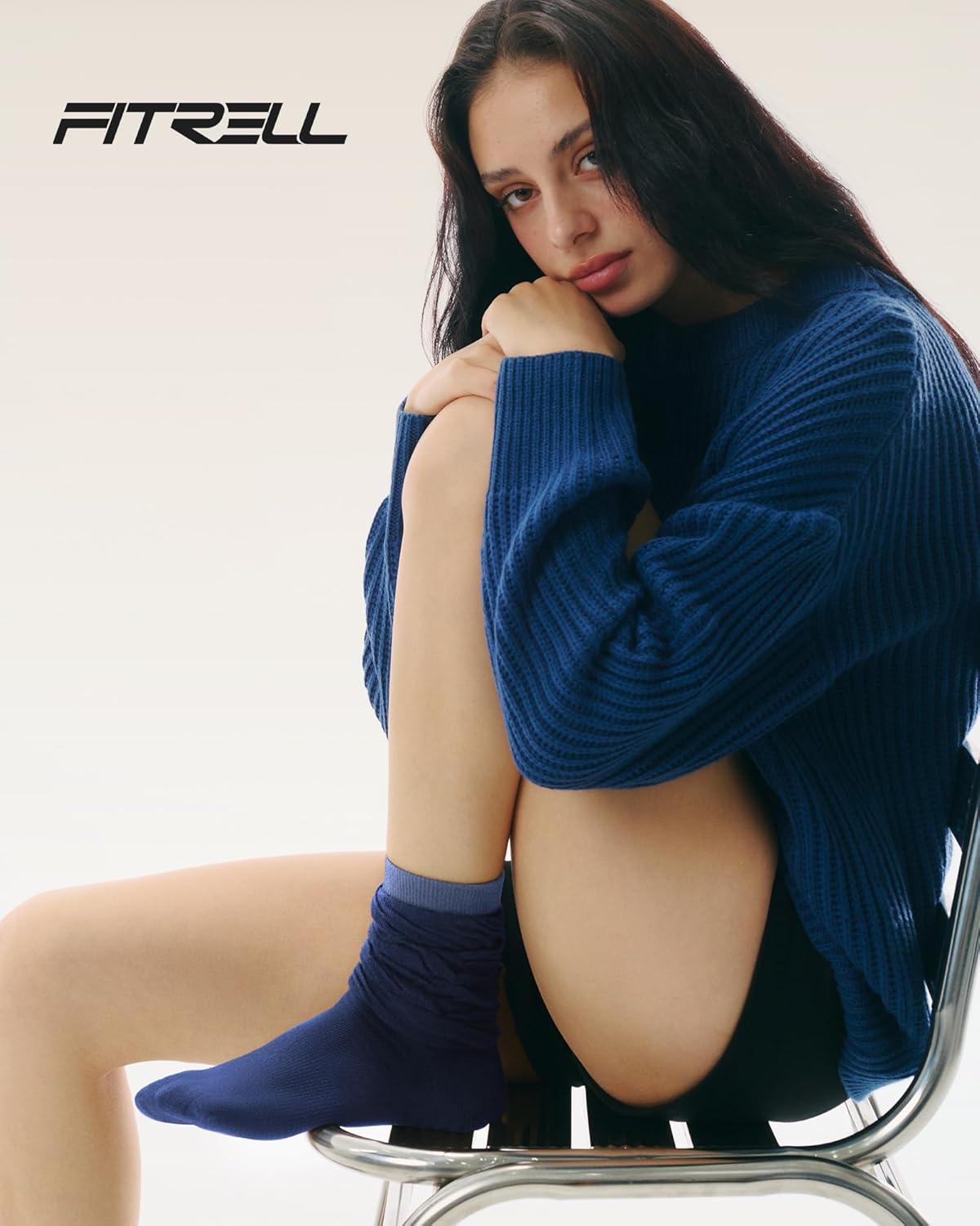 image:imageFITRELL Slouch Crew Socks for Women Presewn Slouch Look Soft Cotton Mid Calf Retro Cute Socks 3 Pairs Cant StraightenGrey Whiteblack Greynavy Blue