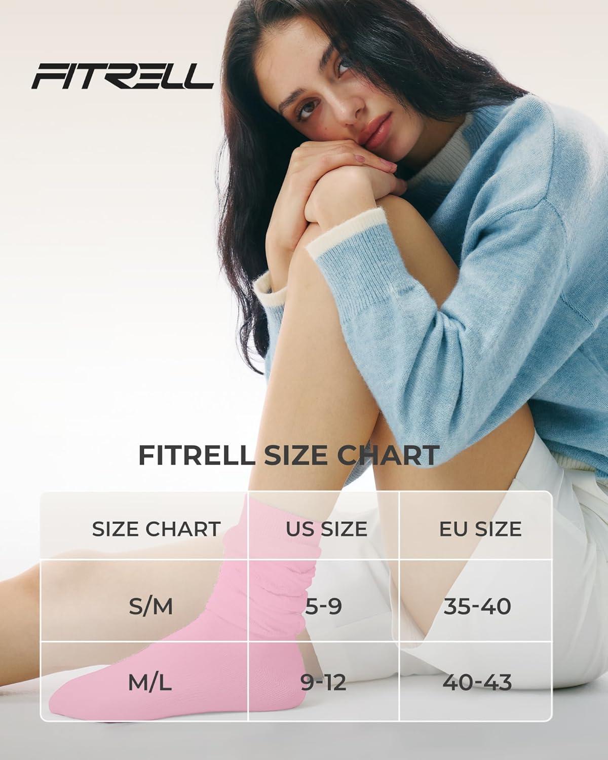 image:imageFITRELL Slouch Crew Socks for Women Presewn Slouch Look Soft Cotton Mid Calf Retro Cute Socks 3 Pairs Cant StraightenHot Pinkpurplelight Green