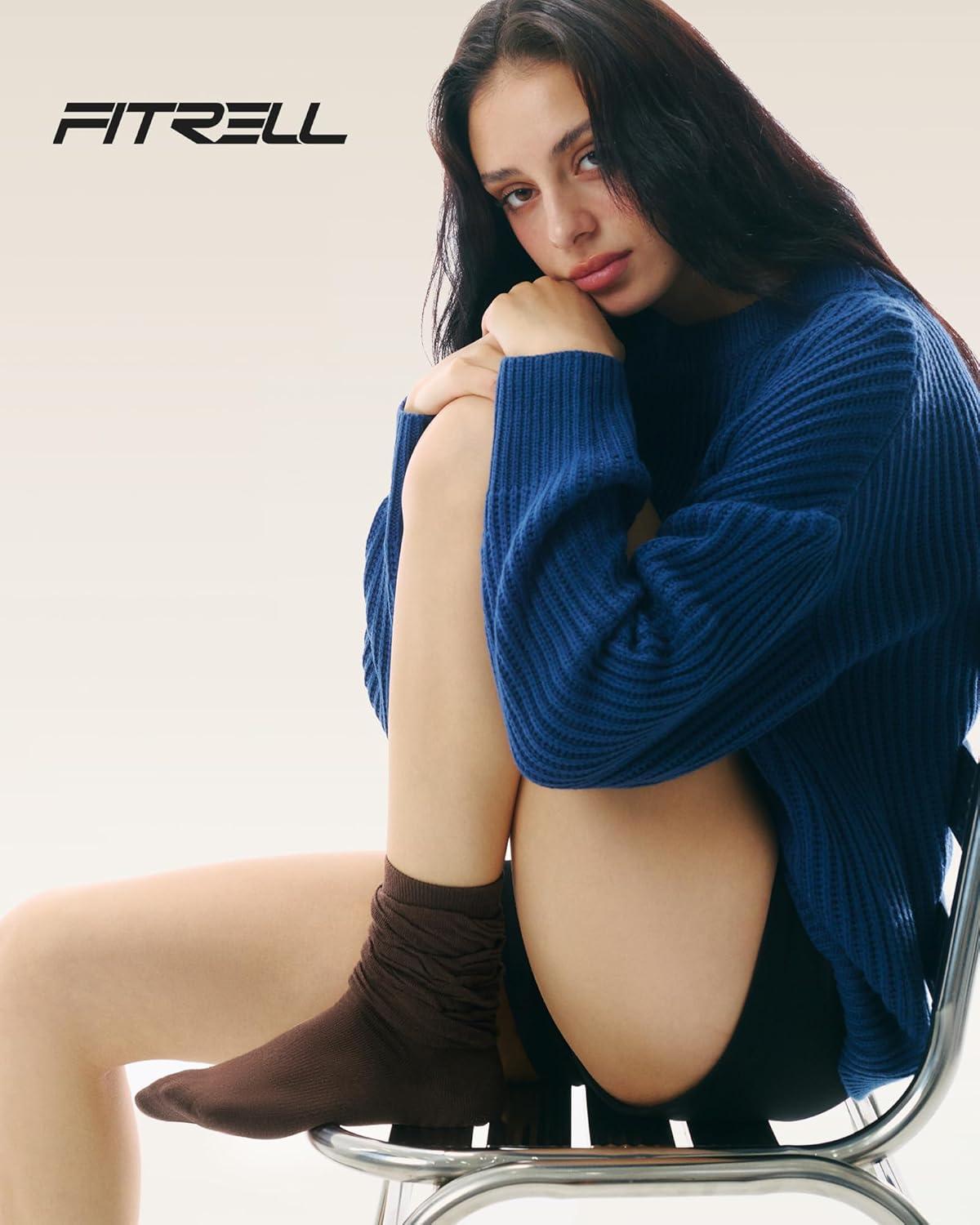 image:imageFITRELL Slouch Crew Socks for Women Presewn Slouch Look Soft Cotton Mid Calf Retro Cute Socks 3 Pairs Cant StraightenKhakilight Browndark Brown