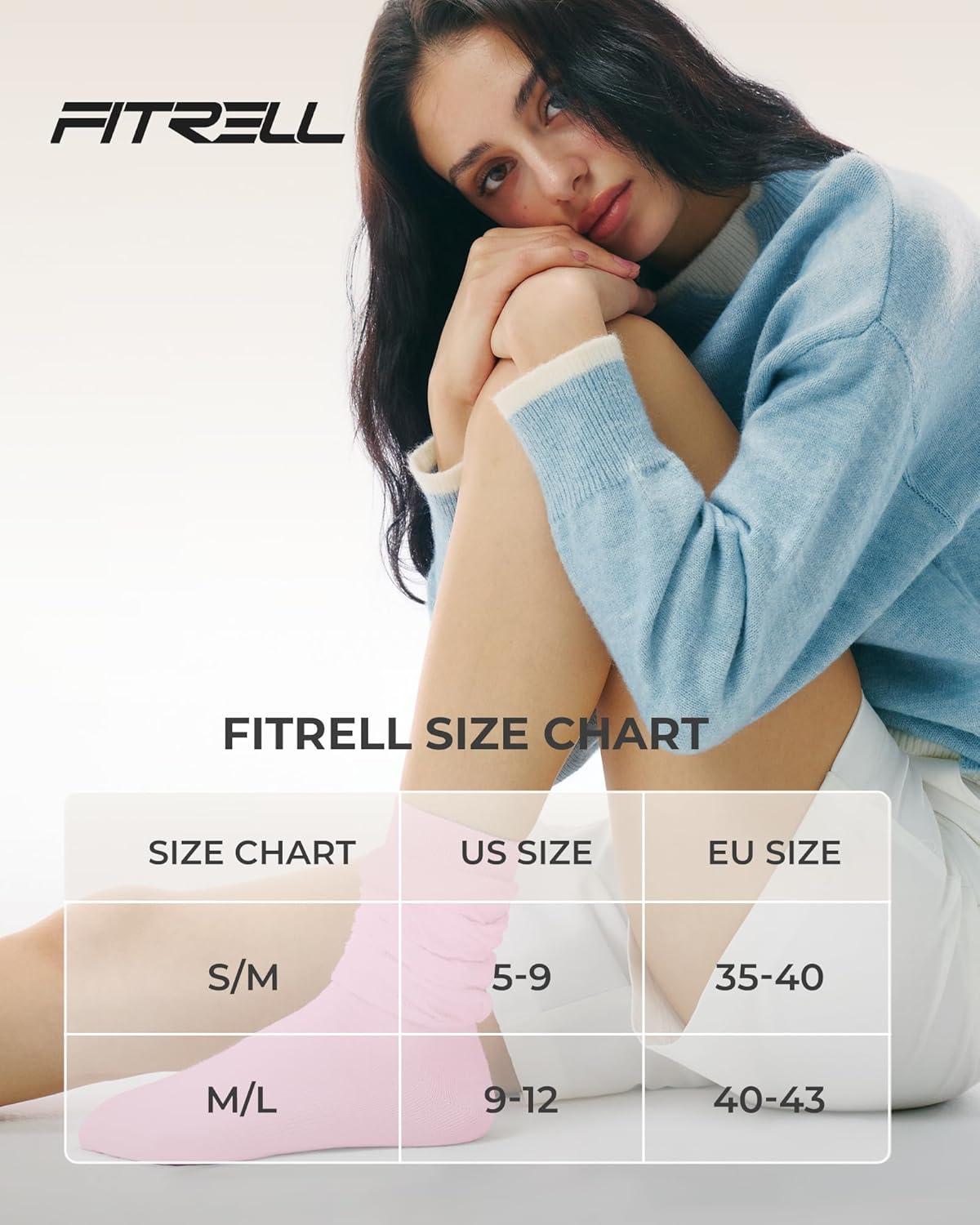 image:imageFITRELL Slouch Crew Socks for Women Presewn Slouch Look Soft Cotton Mid Calf Retro Cute Socks 3 Pairs Cant StraightenLight Pinklight Blueteal