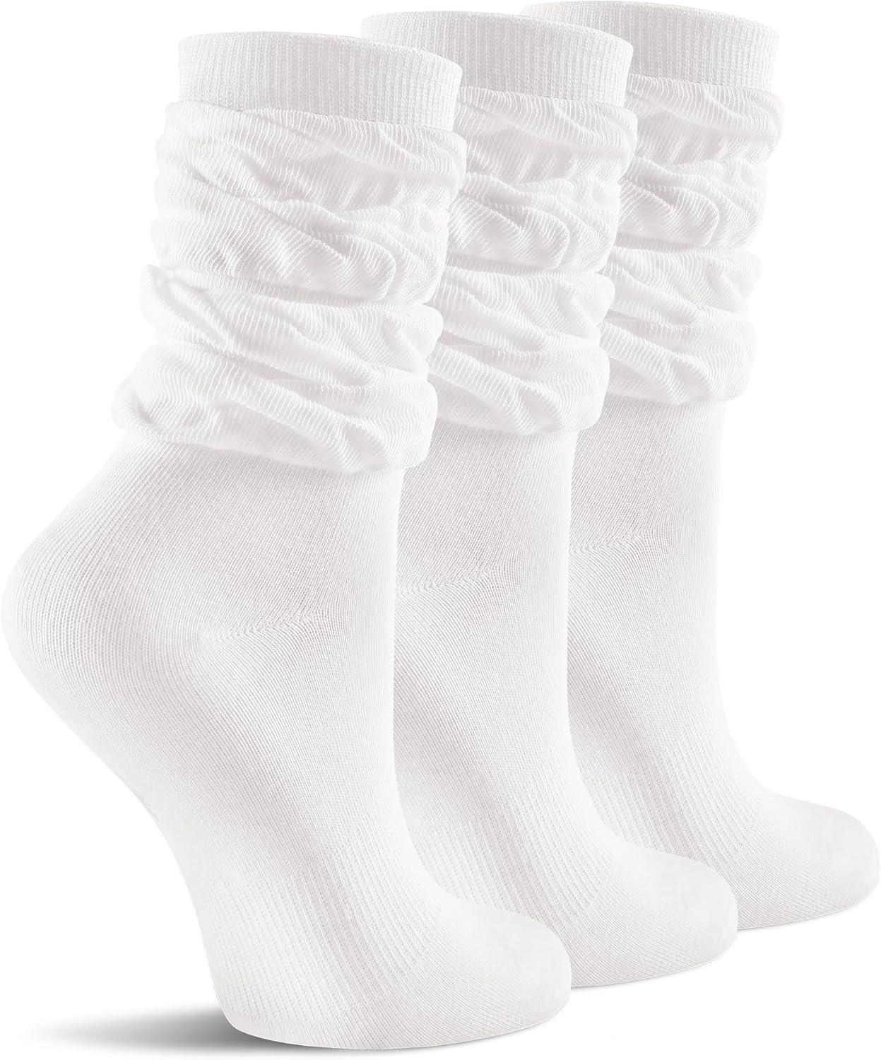 image:imageFITRELL Slouch Crew Socks for Women Presewn Slouch Look Soft Cotton Mid Calf Retro Cute Socks 3 Pairs Cant StraightenWhite