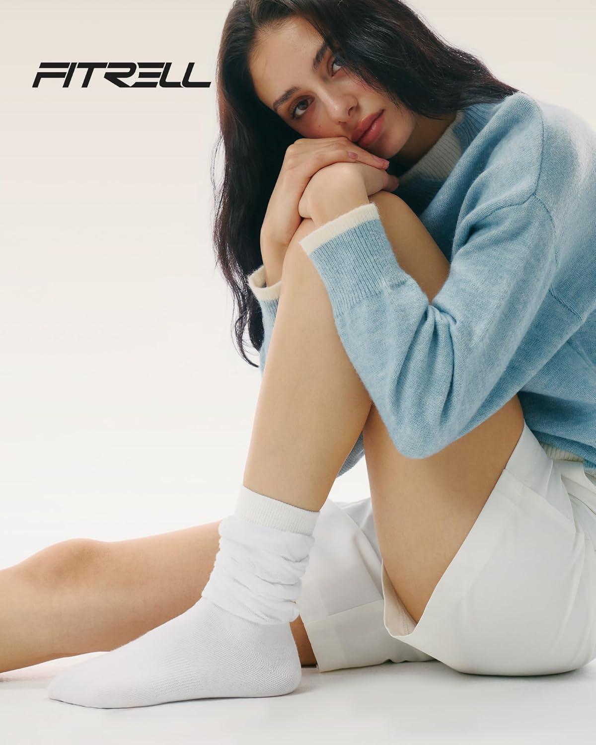 image:imageFITRELL Slouch Crew Socks for Women Presewn Slouch Look Soft Cotton Mid Calf Retro Cute Socks 3 Pairs Cant StraightenWhite