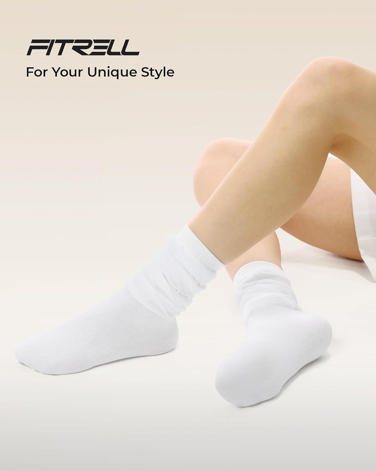 image:imageFITRELL Slouch Crew Socks for Women Presewn Slouch Look Soft Cotton Mid Calf Retro Cute Socks 3 Pairs Cant StraightenWhite