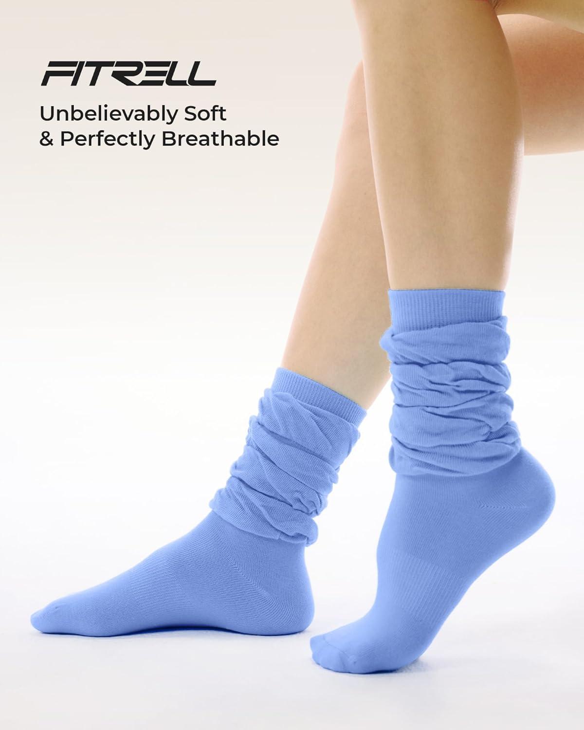 image:imageFITRELL Slouch Crew Socks for Women Presewn Slouch Look Soft Cotton Mid Calf Retro Cute Socks 3 Pairs Cant StraightenWhite Greynavyroyal Blue