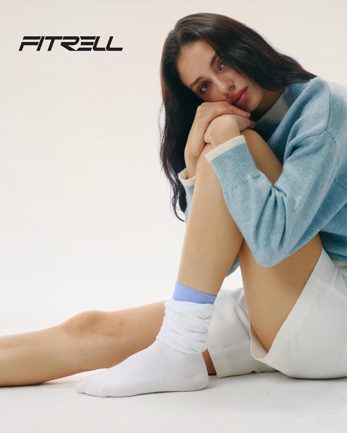 image:imageFITRELL Slouch Crew Socks for Women Presewn Slouch Look Soft Cotton Mid Calf Retro Cute Socks 3 Pairs Cant StraightenWhite Pinkwhite Bluewhite Green
