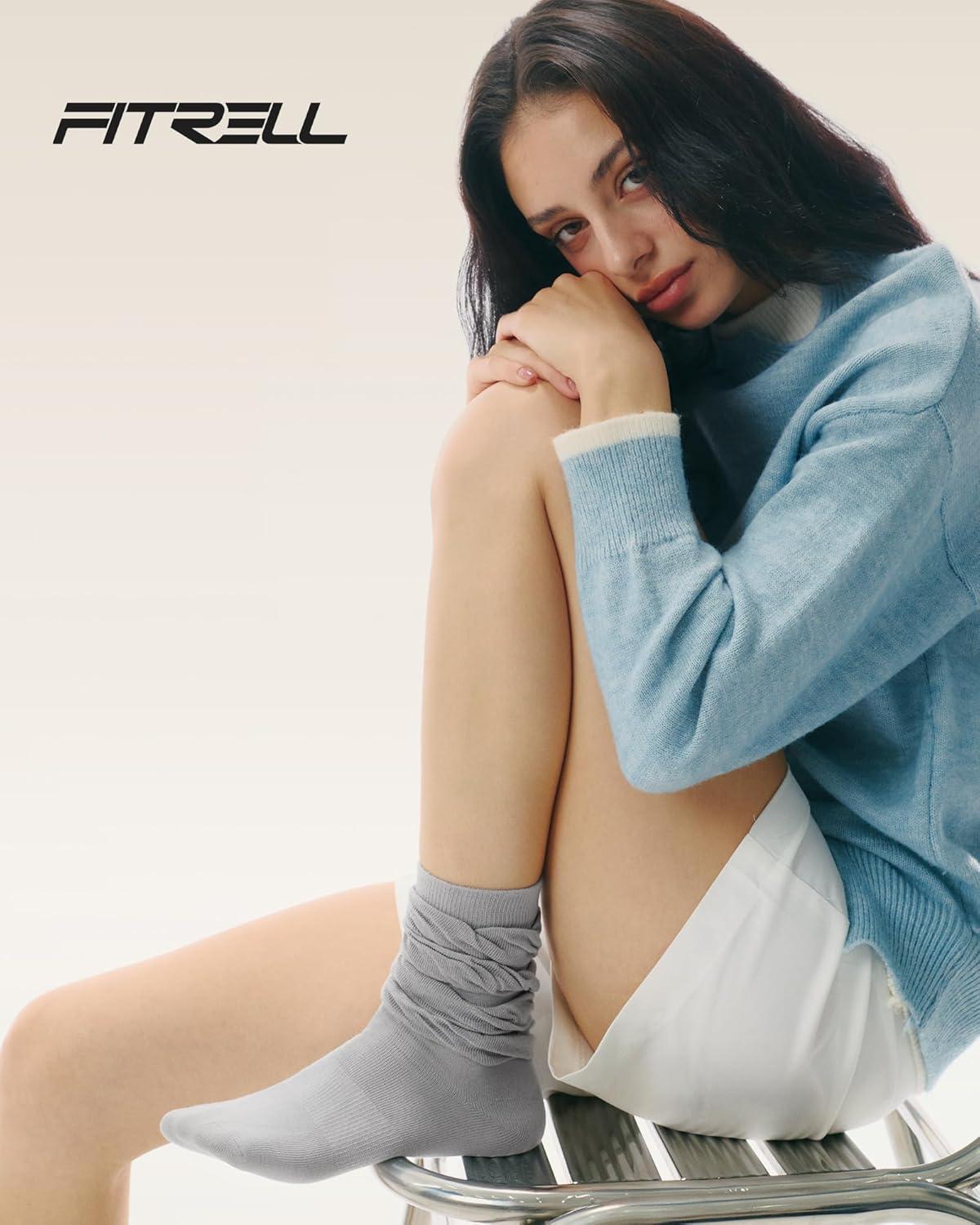 image:imageFITRELL Slouch Crew Socks for Women Presewn Slouch Look Soft Cotton Mid Calf Retro Cute Socks 3 Pairs Cant StraightenWhitegreyblack
