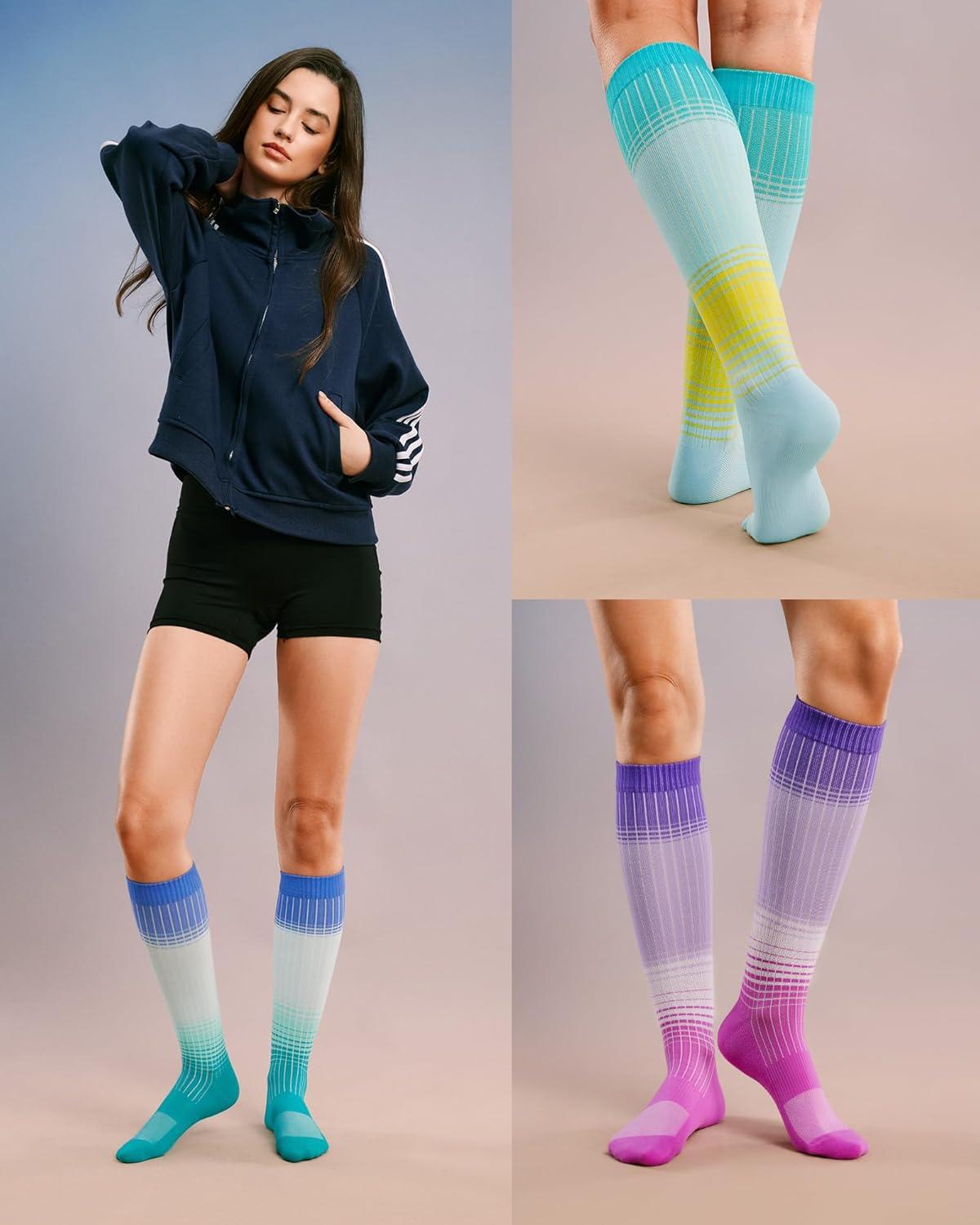 image:imageFITRELL 4 Pairs Compression Socks for Women amp Men 1520mmHg Circulation Support for Athletic Travel Daily WearBluegreendark Bluepurple