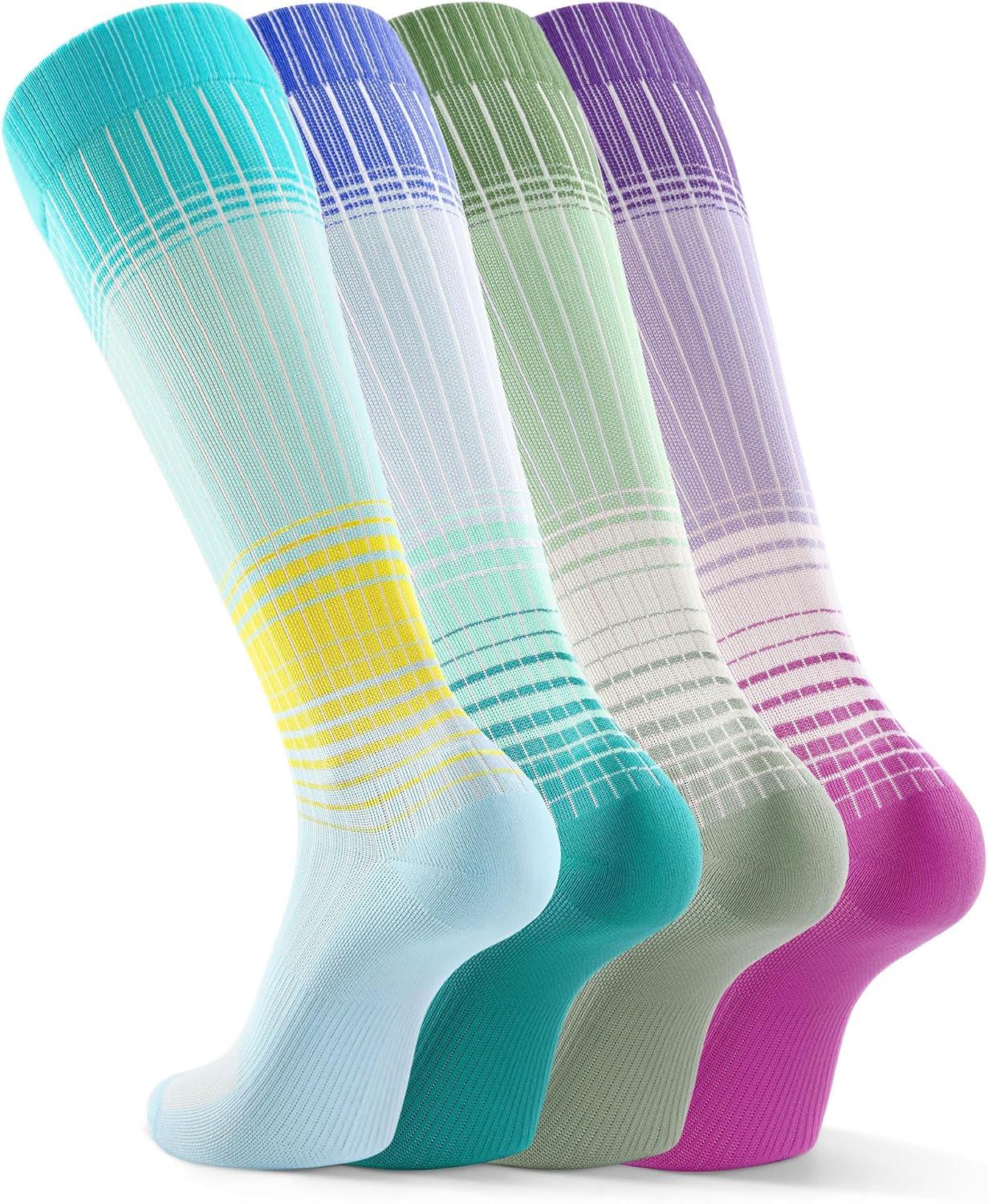 image:imageFITRELL 4 Pairs Compression Socks for Women amp Men 1520mmHg Circulation Support for Athletic Travel Daily WearBluegreendark Bluepurple