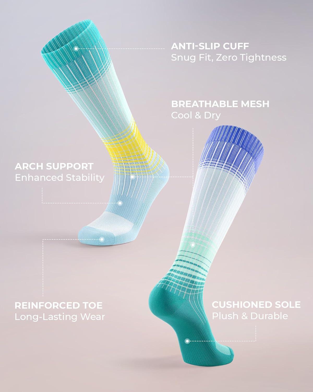 image:imageFITRELL 4 Pairs Compression Socks for Women amp Men 1520mmHg Circulation Support for Athletic Travel Daily WearBluegreendark Bluepurple