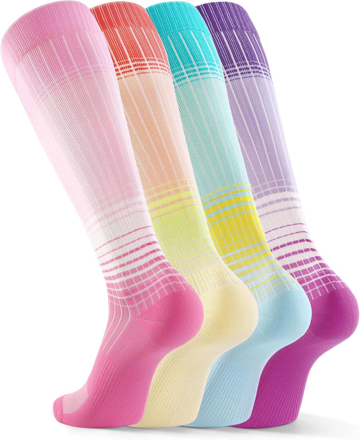 image:imageFITRELL 4 Pairs Compression Socks for Women amp Men 1520mmHg Circulation Support for Athletic Travel Daily WearBlueorangepinkpurple