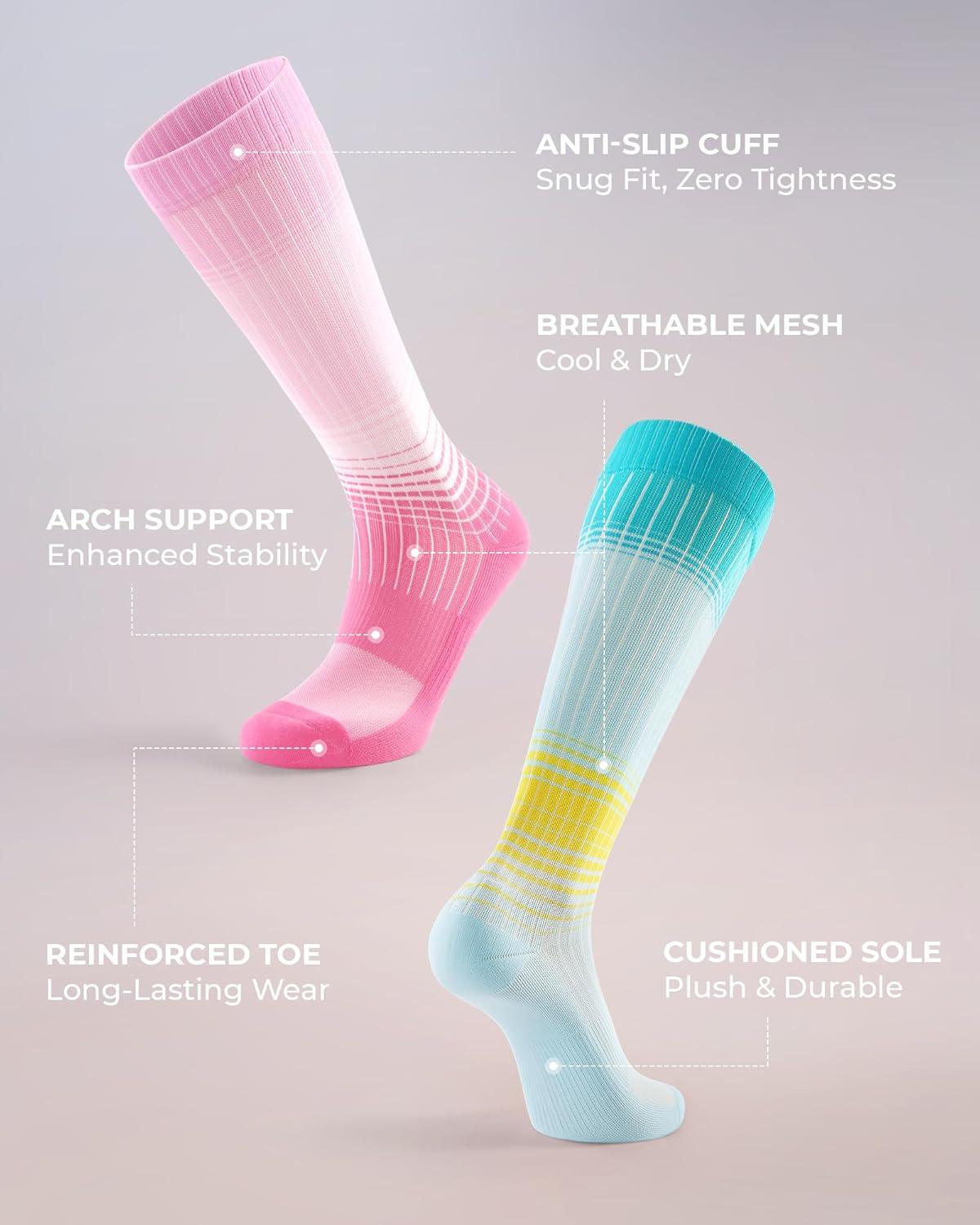 image:imageFITRELL 4 Pairs Compression Socks for Women amp Men 1520mmHg Circulation Support for Athletic Travel Daily WearBlueorangepinkpurple