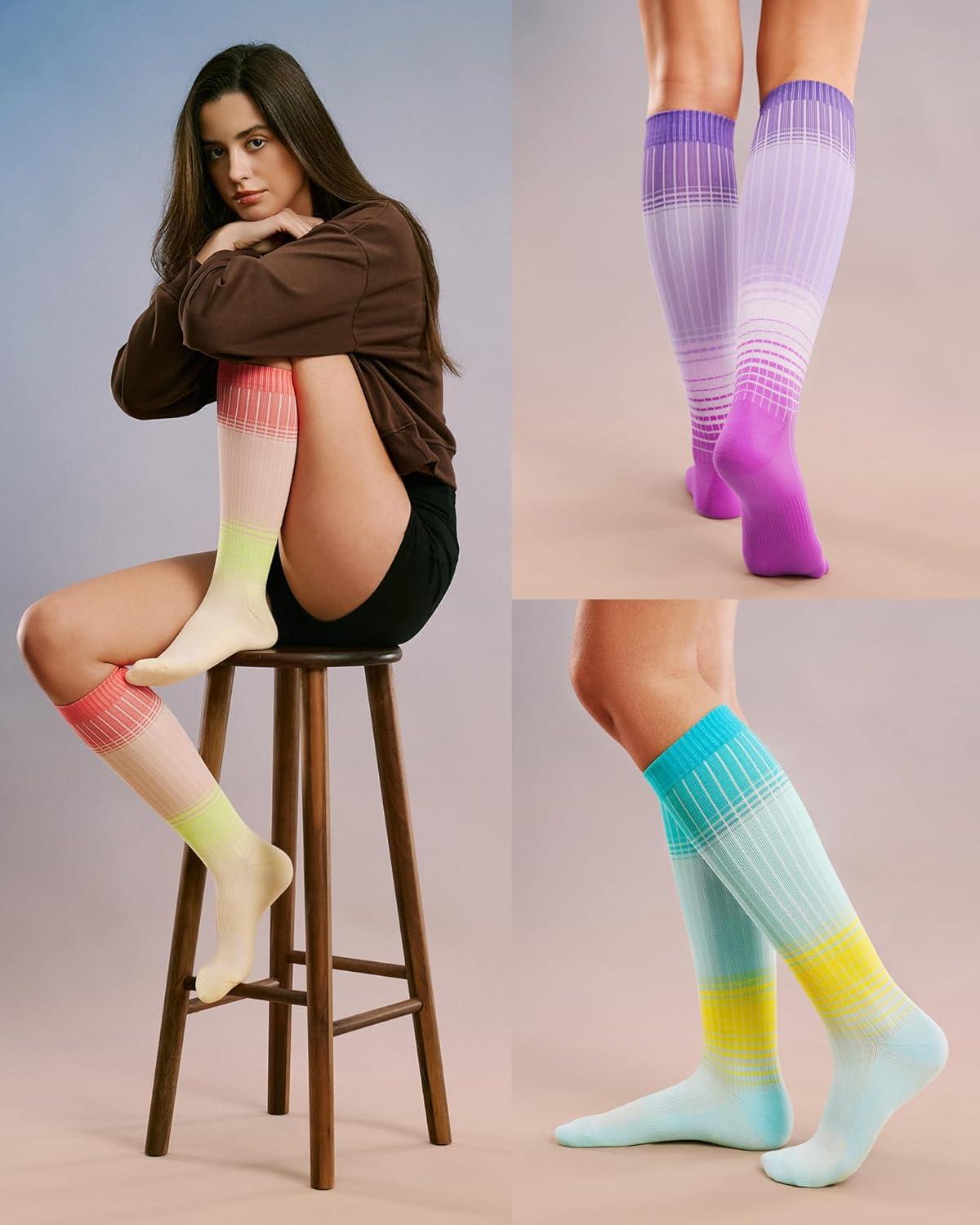image:imageFITRELL 4 Pairs Compression Socks for Women amp Men 1520mmHg Circulation Support for Athletic Travel Daily WearBlueorangepinkpurple