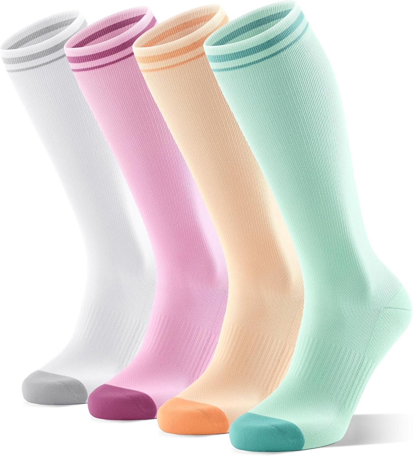 image:imageFITRELL 4 Pairs Compression Socks for Women amp Men 1520mmHg Circulation Support for Athletic Travel Daily WearPinklight Blueyellowwhite