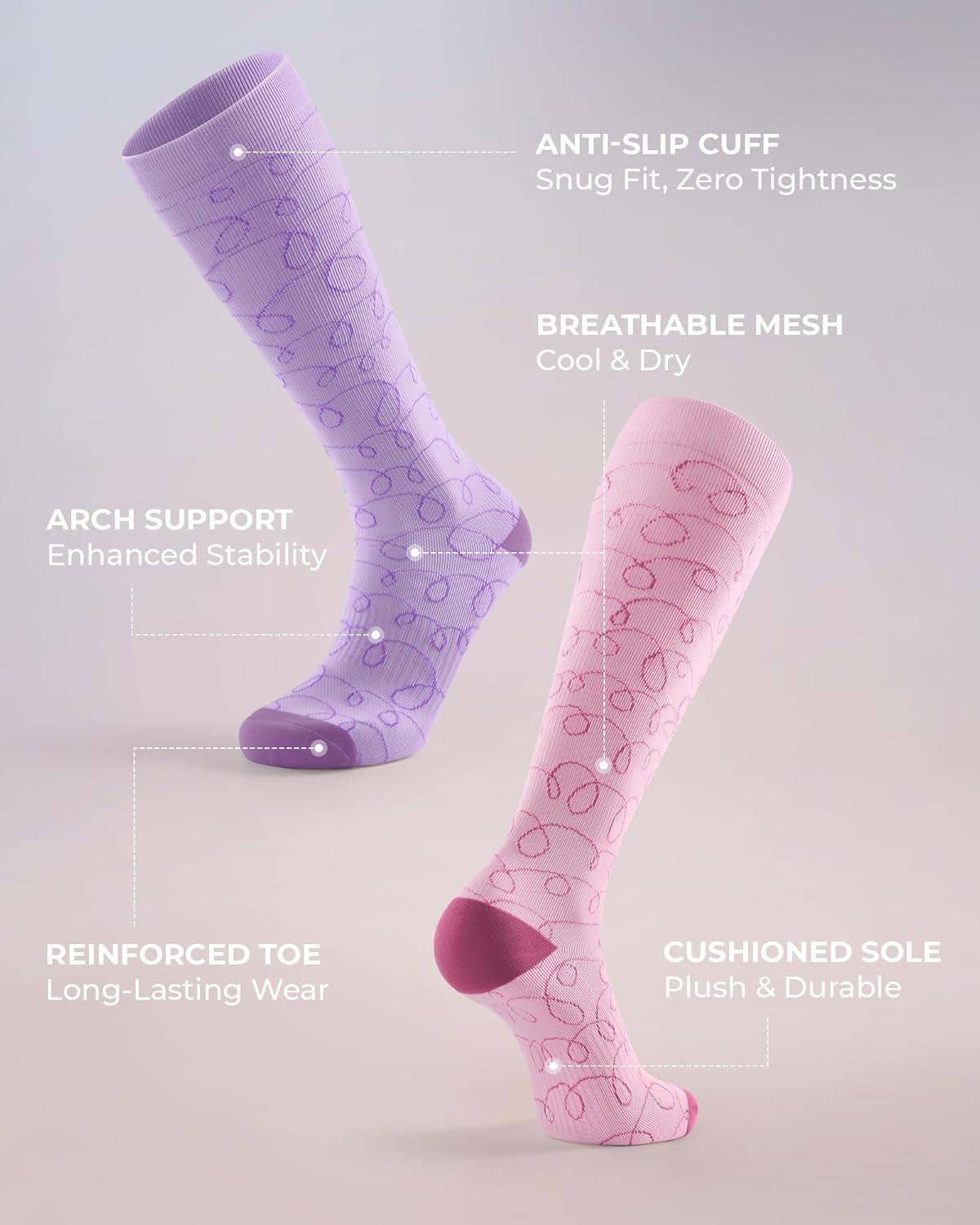 image:imageFITRELL 4 Pairs Compression Socks for Women amp Men 1520mmHg Circulation Support for Athletic Travel Daily WearPinkorangebluepurple