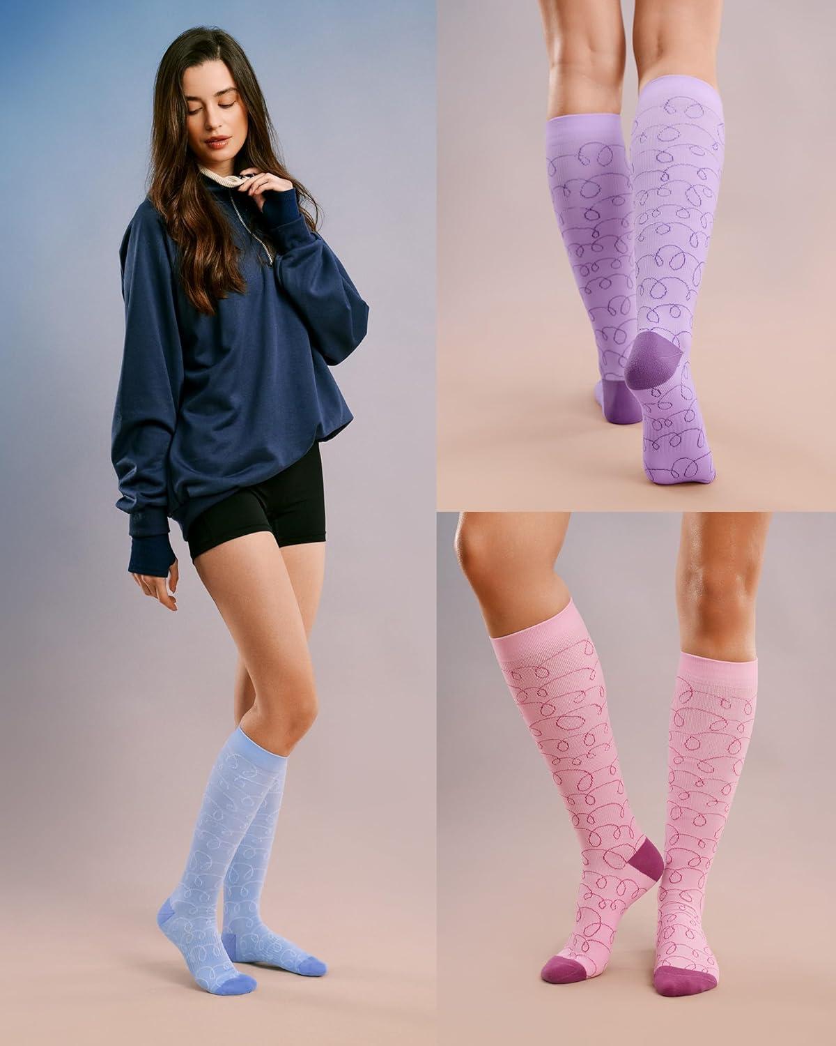 image:imageFITRELL 4 Pairs Compression Socks for Women amp Men 1520mmHg Circulation Support for Athletic Travel Daily WearPinkorangebluepurple