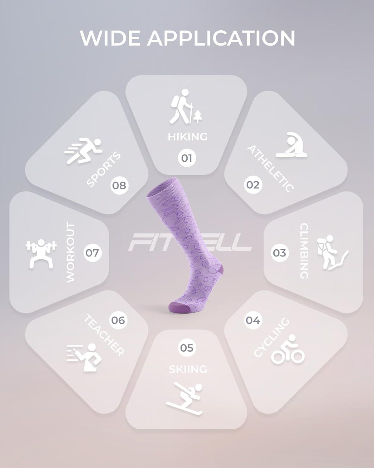 image:imageFITRELL 4 Pairs Compression Socks for Women amp Men 1520mmHg Circulation Support for Athletic Travel Daily WearPinkorangebluepurple
