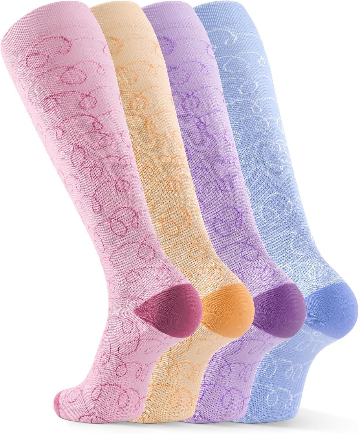 image:imageFITRELL 4 Pairs Compression Socks for Women amp Men 1520mmHg Circulation Support for Athletic Travel Daily WearPinkorangebluepurple
