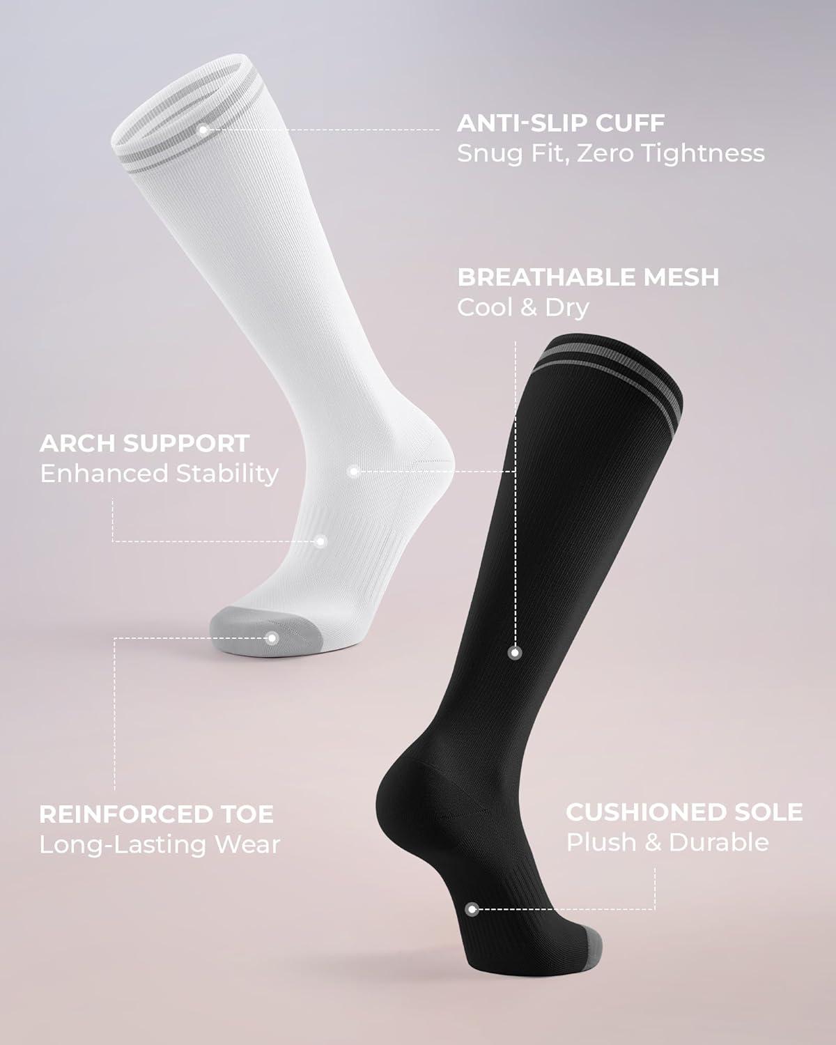 image:imageFITRELL 4 Pairs Compression Socks for Women amp Men 1520mmHg Circulation Support for Athletic Travel Daily WearWhite2black2
