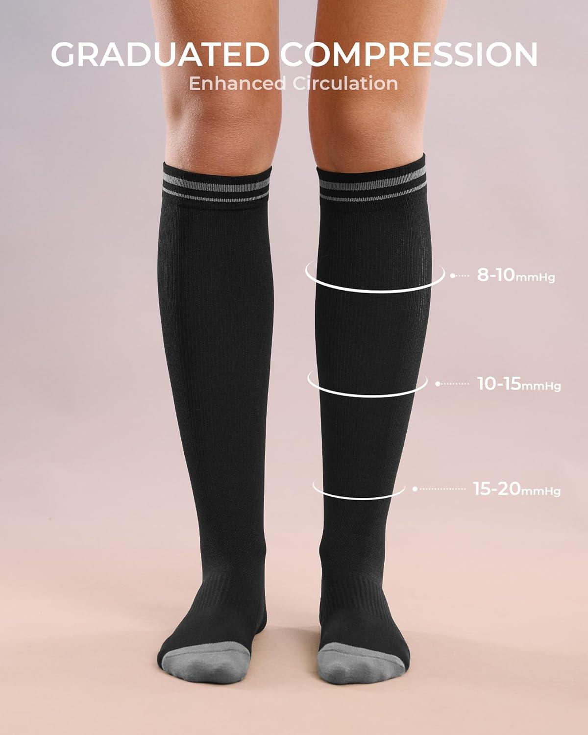 image:imageFITRELL 4 Pairs Compression Socks for Women amp Men 1520mmHg Circulation Support for Athletic Travel Daily WearWhite2black2