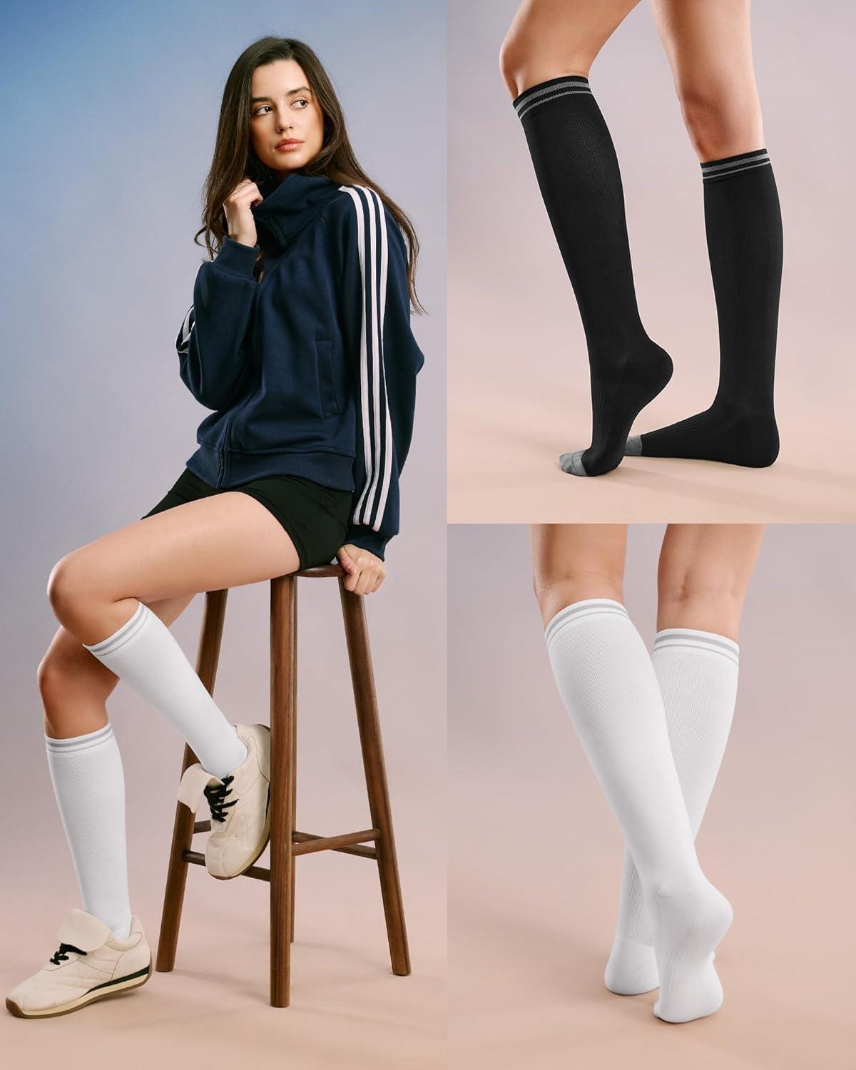 image:imageFITRELL 4 Pairs Compression Socks for Women amp Men 1520mmHg Circulation Support for Athletic Travel Daily WearWhite2black2